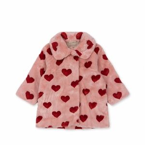 Konges Slojd Pink Faux Fur Coat with Red Hearts